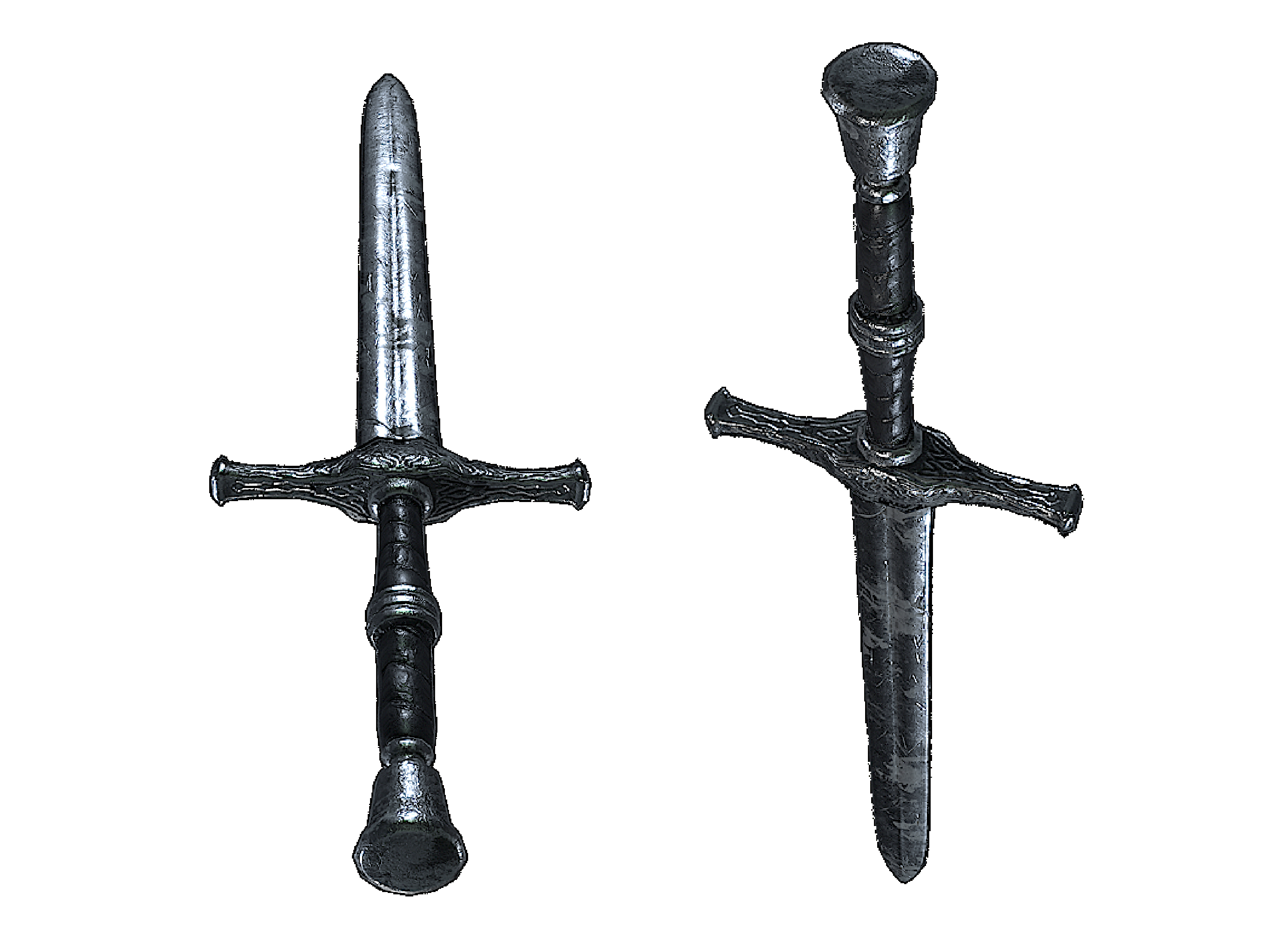 Medieval sword — 3D prop render with weathered metal texturing
